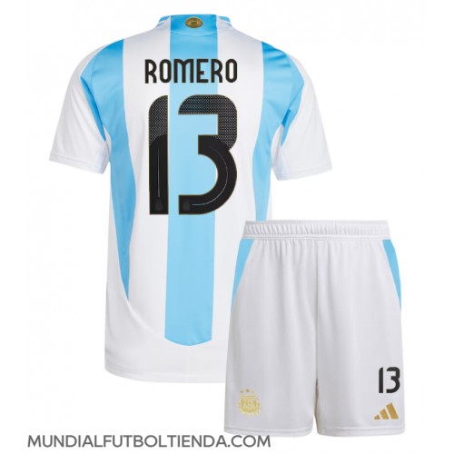 Camiseta Argentina Cristian Romero #13 Primera Equipación Replica Copa America 2024 para niños mangas cortas (+ Pantalones cortos)